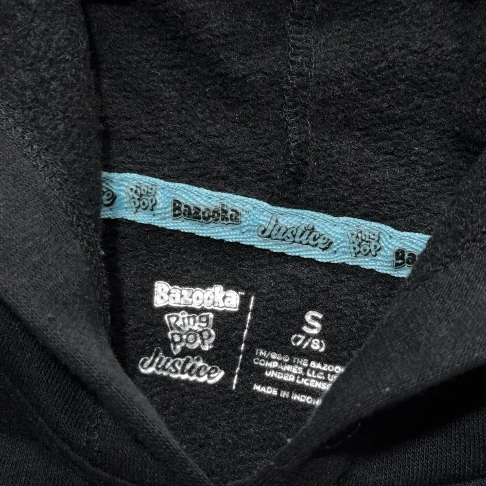 Justice Ring Pop Black Fleece Crop Hoodie Girls S 7-8 Sweatshirt Bazooka Candy